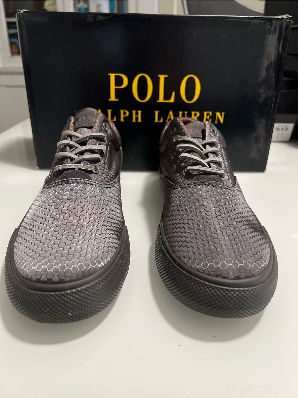 Polo by Ralph Lauren Men’s Charcoal Hex-Pattern Lace-Up Sneakers
